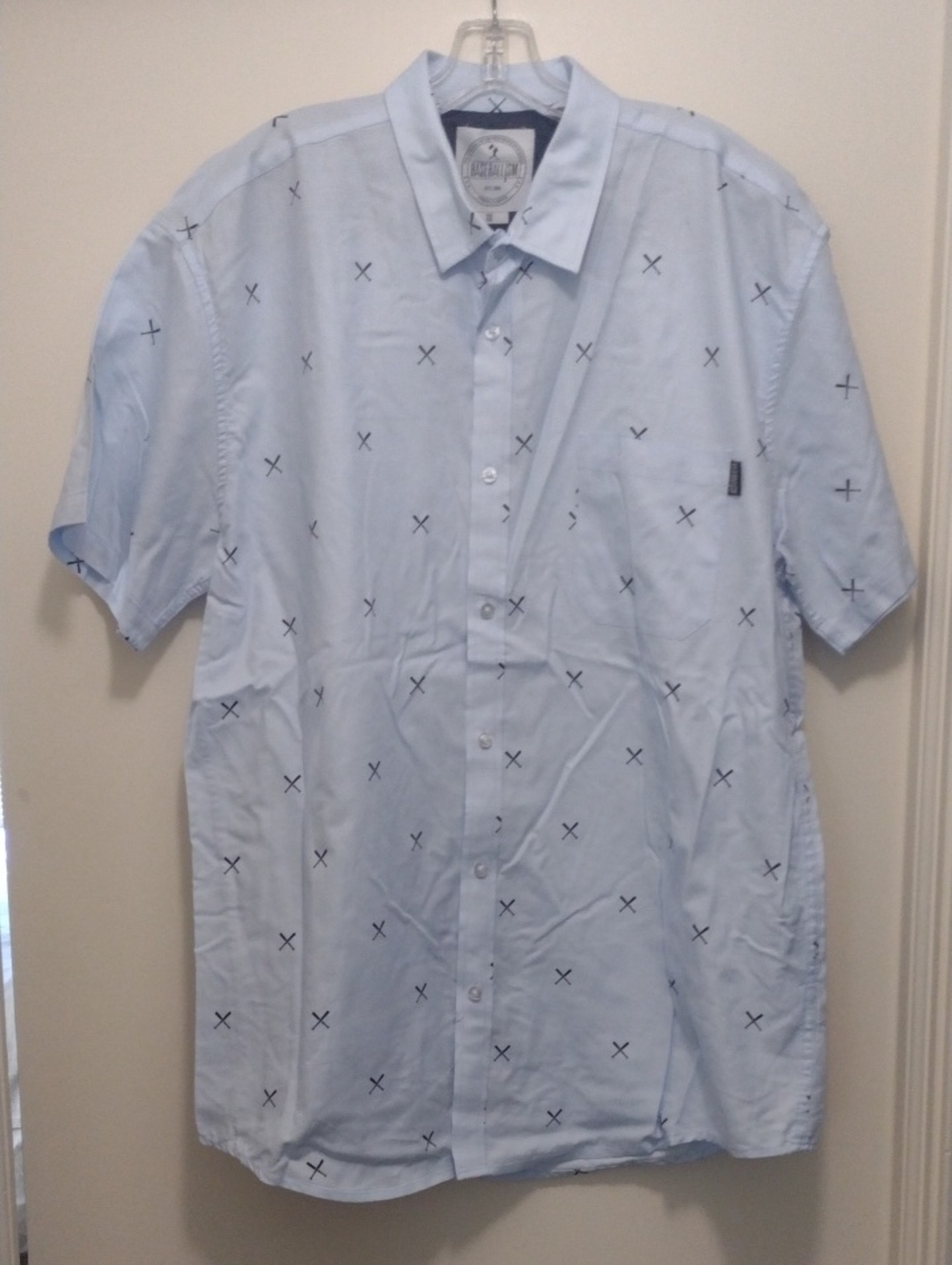 Basebalism Light Blue Short-Sleeve Button-Up Shirt with Cross Print (J1212)